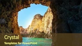  Presentation with rocky - Beautiful presentation theme featuring rocky grotto in the sea backdrop and a tawny brown colored foreground