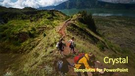  Presentation with couples hiking the mountains - PPT theme enhanced with rocky obstacle in the mountains background and a tawny brown colored foreground
