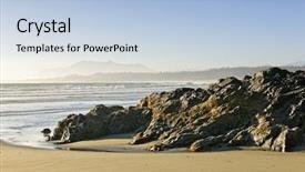  Presentation with rocky shore - Amazing theme having rocky shore of long beach backdrop and a light blue colored foreground