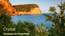  Presentation with rocky shore - Presentation theme having rocky-shore-with-steep-cliffs background and a tawny brown colored foreground