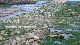  Presentation with tide - Audience pleasing presentation theme consisting of rocky shoreline of coast at low tide backdrop and a gray colored foreground