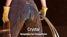  Presentation with rodeo - Beautiful slide deck featuring rodeo fashion - model holding lasso wearing chaps backdrop and a tawny brown colored foreground