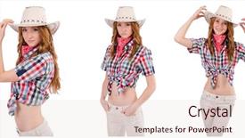  Presentation with cowgirl - PPT layouts enhanced with rodeo fashion - redhead cowgirl isolated on white background and a lemonade colored foreground