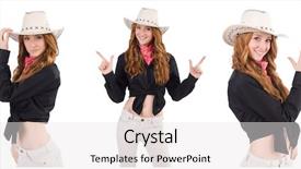  Presentation with cowgirl - Audience pleasing theme consisting of rodeo fashion - woman cowgirl isolated on white backdrop and a white colored foreground