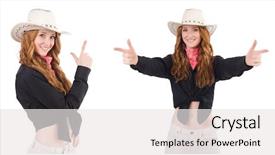  Presentation with cowgirl - Beautiful slide set featuring rodeo fashion - woman cowgirl isolated on white backdrop and a white colored foreground