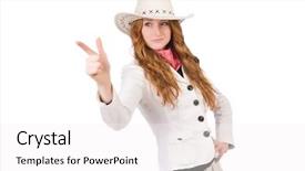  Presentation with cowgirl - Presentation theme consisting of rodeo fashion - young aiming cowgirl isolated background and a white colored foreground