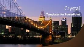  Presentation with cincinnati - Audience pleasing presentation theme consisting of roebling-suspension-bridge-and-downtown backdrop and a light blue colored foreground