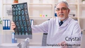  Presentation with radiologist - Slides consisting of roentgen - aged male doctor radiologist background and a light blue colored foreground