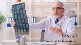  Presentation with clinic observation day - Audience pleasing slide set consisting of roentgen - aged male doctor radiologist backdrop and a mint green colored foreground