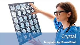  Presentation with scroll paper isolated on white - Colorful slides enhanced with roentgen - female doctor radiologist isolated backdrop and a teal colored foreground