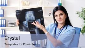  Presentation with roentgen - Slide deck having roentgen - female doctor radiologist working background and a light blue colored foreground
