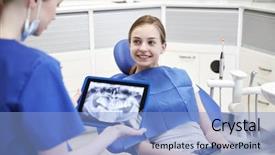  Presentation with roentgen - Beautiful PPT theme featuring roentgen - people medicine stomatology technology backdrop and a light blue colored foreground