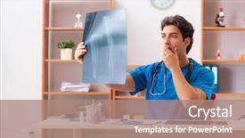  Presentation with working - Theme consisting of roentgen - young handsome doctor radiologyst working background and a coral colored foreground