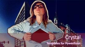  Presentation with super girl - Presentation design featuring role of a super hero background and a tawny brown colored foreground