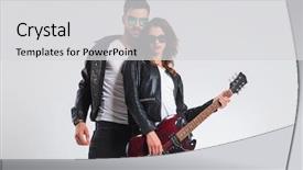  Presentation with electric guitar - Colorful presentation theme enhanced with roll couple with electric guitar backdrop and a light gray colored foreground