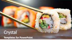  Presentation with food fish - Beautiful presentation design featuring roll japanese food in restaurant backdrop and a tawny brown colored foreground