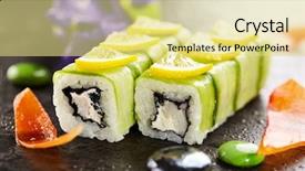  Presentation with cucumber cream - Colorful presentation design enhanced with roll made of crab meat backdrop and a  colored foreground