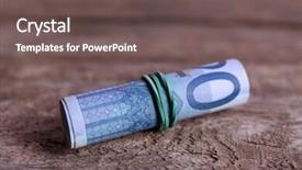  Presentation with roll - Slide deck having roll of euro banknotes on wooden background background and a violet colored foreground