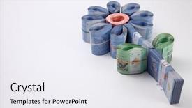  Presentation with shape - PPT theme enhanced with malaysian ringgit - bills arrange to a flower background and a sky blue colored foreground