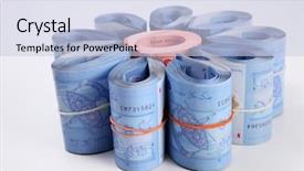  Presentation with shape - Slide set enhanced with malaysian ringgit - bills arrange to a flower background and a lemonade colored foreground