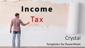  Presentation with income tax - Theme featuring tax concept young man near background and a light gray colored foreground