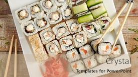  Presentation with asian chopsticks - Slide deck having roll-set-in-ceramic-white background and a coral colored foreground