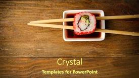  Presentation with roll - Amazing slide set having roll with sauce and sticks on wooden table close up backdrop and a tawny brown colored foreground