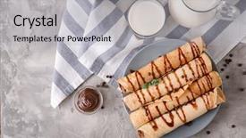  Presentation with sauce - PPT theme having rolled - delicious pancakes with chocolate sauce background and a light gray colored foreground