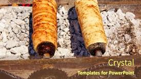  Presentation with charcoal - PPT layouts consisting of rolled-bakery-meat-rolls background and a tawny brown colored foreground