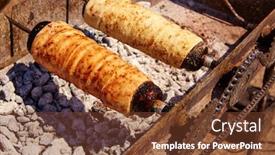  Presentation with charcoal - PPT layouts featuring rolled-bakery-meat-rolls background and a tawny brown colored foreground