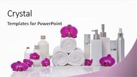  Presentation with spa concept - Audience pleasing PPT layouts consisting of rolled towel pink orchid stones backdrop and a white colored foreground