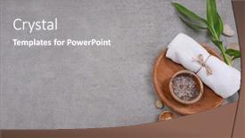  Presentation with salt - PPT theme enhanced with rolled towels and salt in bowl in wooden bowl bamboo leaves stone and candle on grey background copy space for your text background and a gray colored foreground