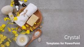  Presentation with spa concept stone - PPT theme enhanced with rolled-towels-and-soap background and a gray colored foreground
