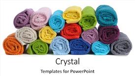  Presentation with stack - Colorful PPT layouts enhanced with rolled towels isolated on white backdrop and a white colored foreground