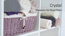  Presentation with wicker - Beautiful slides featuring rolled towels with wicker basket on shelf of rack background backdrop and a light gray colored foreground