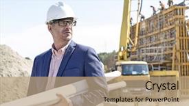  Presentation with construction site construction - Amazing PPT layouts having rolled up blueprints at construction backdrop and a coral colored foreground