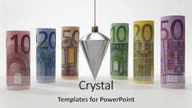  Presentation with value gold euro - Slides with plummet - rolled up euro bills background and a light gray colored foreground