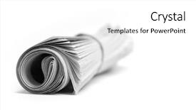  Presentation with newspaper - Slide deck enhanced with rolled up newspaper isolated background and a white colored foreground
