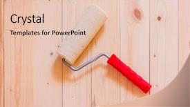  Presentation with painting walls paint roller - PPT layouts consisting of roller brush on wood background background and a  colored foreground