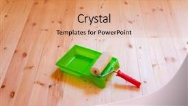  Presentation with painting walls paint roller - Audience pleasing theme consisting of roller brush on wood background backdrop and a  colored foreground