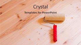 Presentation with paint roller - Presentation theme enhanced with roller brush on wood background background and a  colored foreground