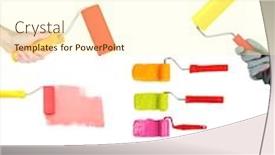  Presentation with paint roller - Colorful PPT theme enhanced with roller brushes with color paint isolated on white backdrop and a cream colored foreground