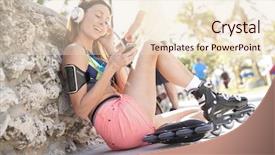  Presentation with music headphones - Theme featuring roller skater listening to music background and a lemonade colored foreground