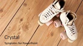  Presentation with wood - PPT theme with roller skates on a wood background and a coral colored foreground