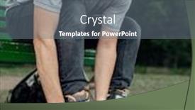  Presentation with roller skating - Audience pleasing theme consisting of roller skating male skater puts on skates in park backdrop and a gray colored foreground