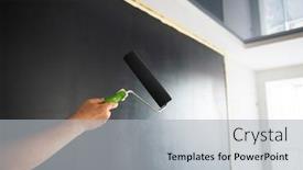 Presentation with home renovation - PPT theme featuring roller-wall-painting-man-standing background and a light gray colored foreground