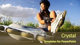  Presentation with asian - Colorful presentation theme enhanced with asian woman on inline rollerblades backdrop and a tawny brown colored foreground