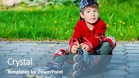  Presentation with evaluation of 5 years old boy - PPT theme featuring 7 year old boy rollerblade background and a teal colored foreground