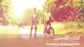  Presentation with sport and health - Cool new PPT theme with concept - happy couple with rollerblade backdrop and a coral colored foreground