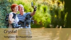  Presentation with senior couple - PPT theme enhanced with rollerblade - happy senior couple taking background and a yellow colored foreground